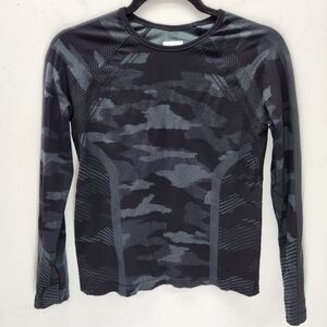 Athleta Girl Camouflage Print Long Sleeve Top Girls Size XL 14 Black